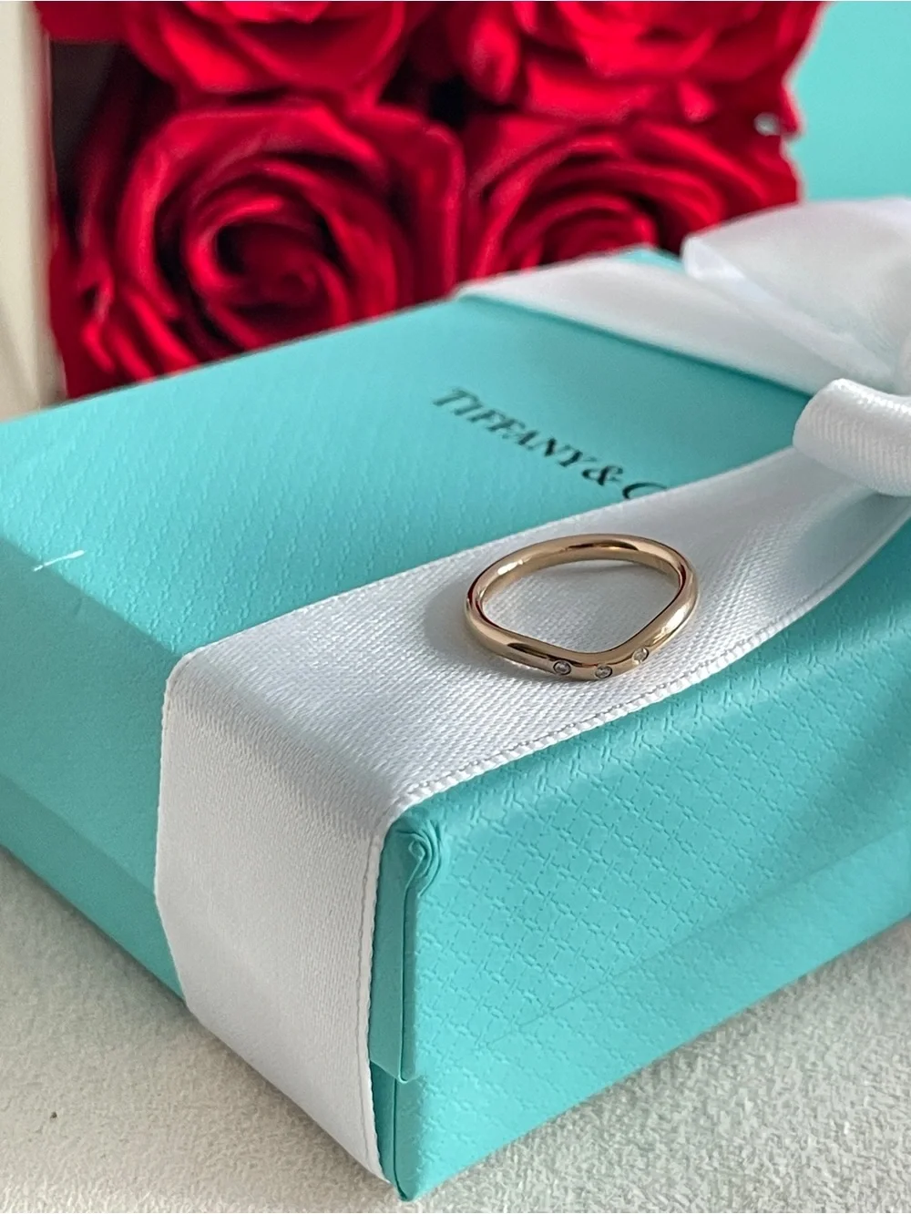 Tiffany & Co Elsa Peretti Curved Band Ring Rose Gold 3 Diamonds Sz 4